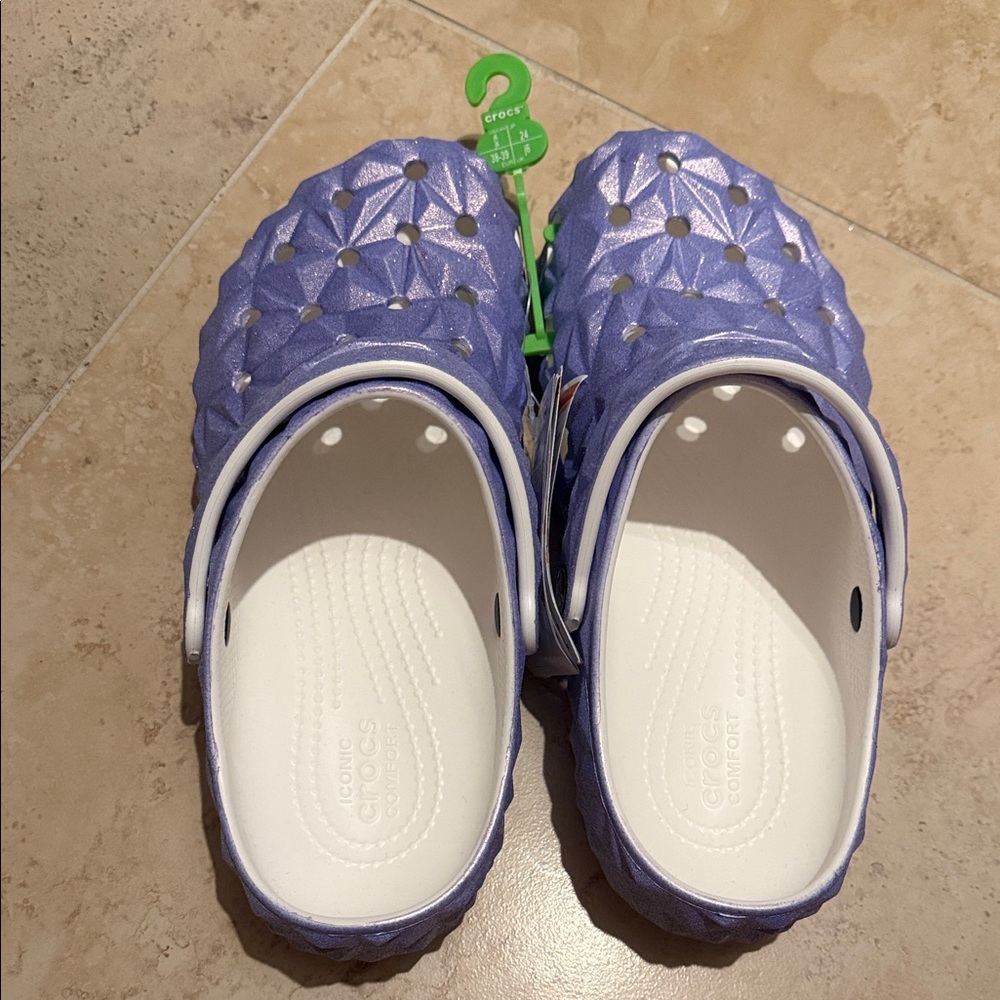 NWT! CROCS Kids' Classic Iridescent Purple Geo Clogs Size J6 - Picture 3 of 6